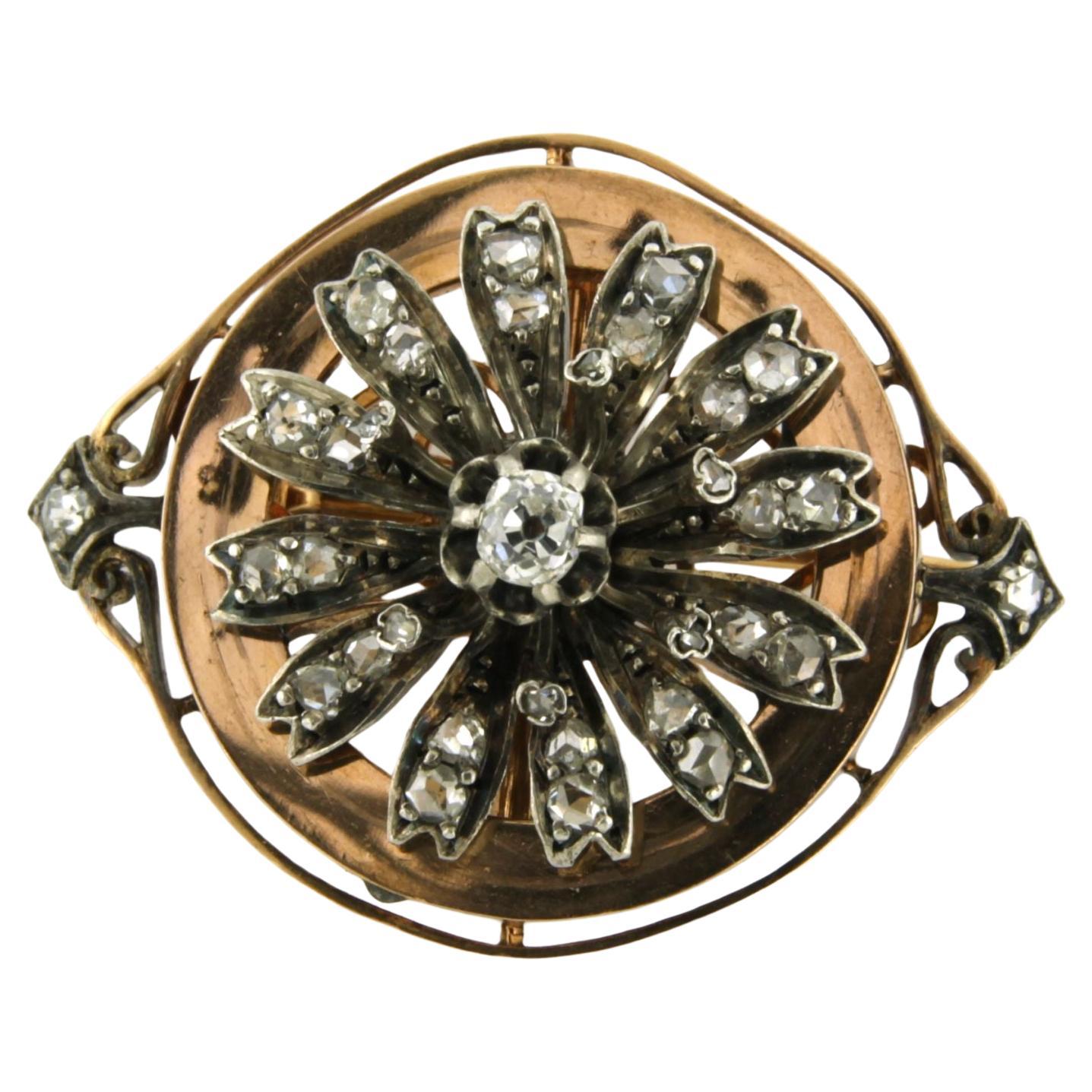 Victorian brooch with old mine and rose cut diamonds 18k gold and silver