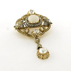Victorian brooch with opal, pearl and rose cut diamonds up to 1.60ct 18k gold