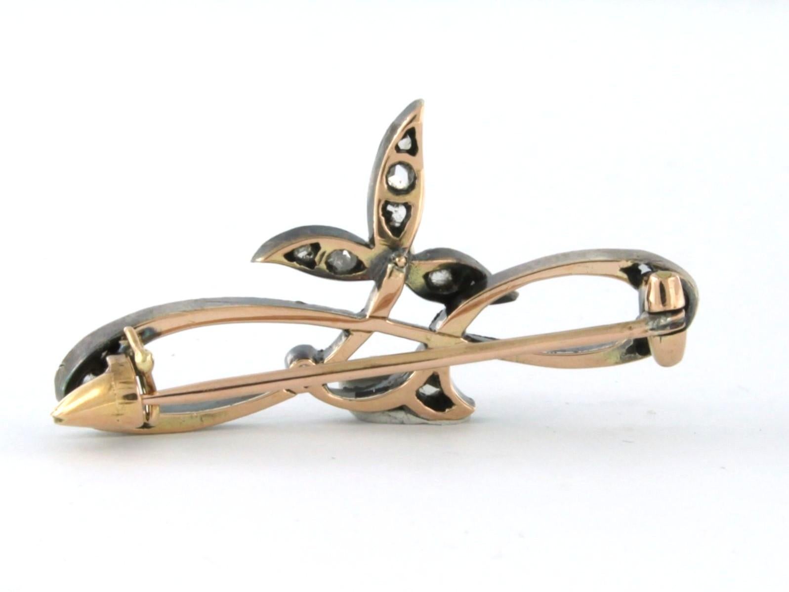 Rose Cut Victorian brooch with pearl and rose cut diamonds 18k gold and silver For Sale