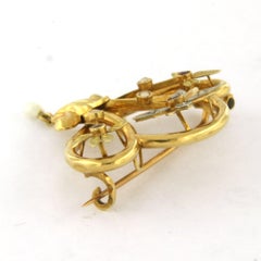 VICTORIAN Brooch with pearl, ruby and rose cut diamonds 18k gold 3.0 grams