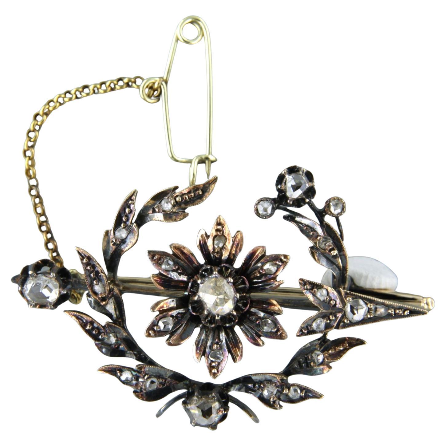 Victorian brooch with rose cut diamonds up to 0.25ct 14k gold 7.3 grams