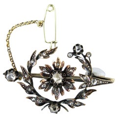 Viktorianische Brosche mit Diamanten im Rosenschliff bis zu 0,25 Karat 14k Gold 7.3 Gramm