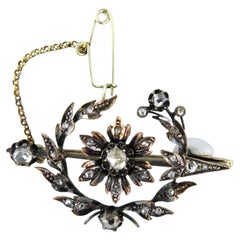 Victorian Brooch with rose cut diamonds up to 0.25ct 14k gold 7.3 grams