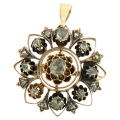 Antique Victorian brooch with rose cut diamonds up to 0.30ct 14k gold 9.9 grams