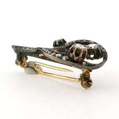 Victorian brooch with rose cut diamonds up to 0.40ct 14k yellow gold and silver