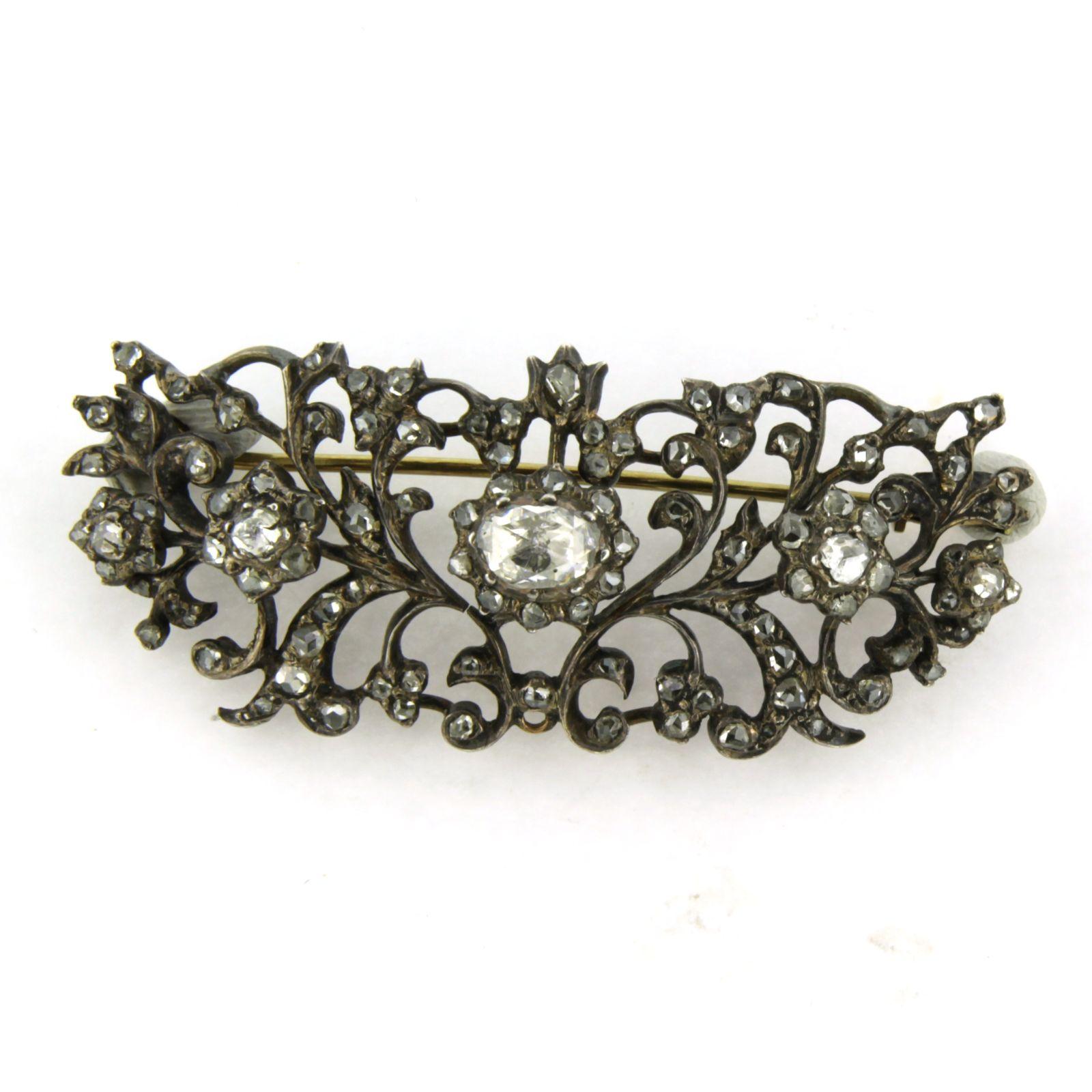 Victorian brooch with rose cut diamonds up to 1.10ct 18k gold and silver