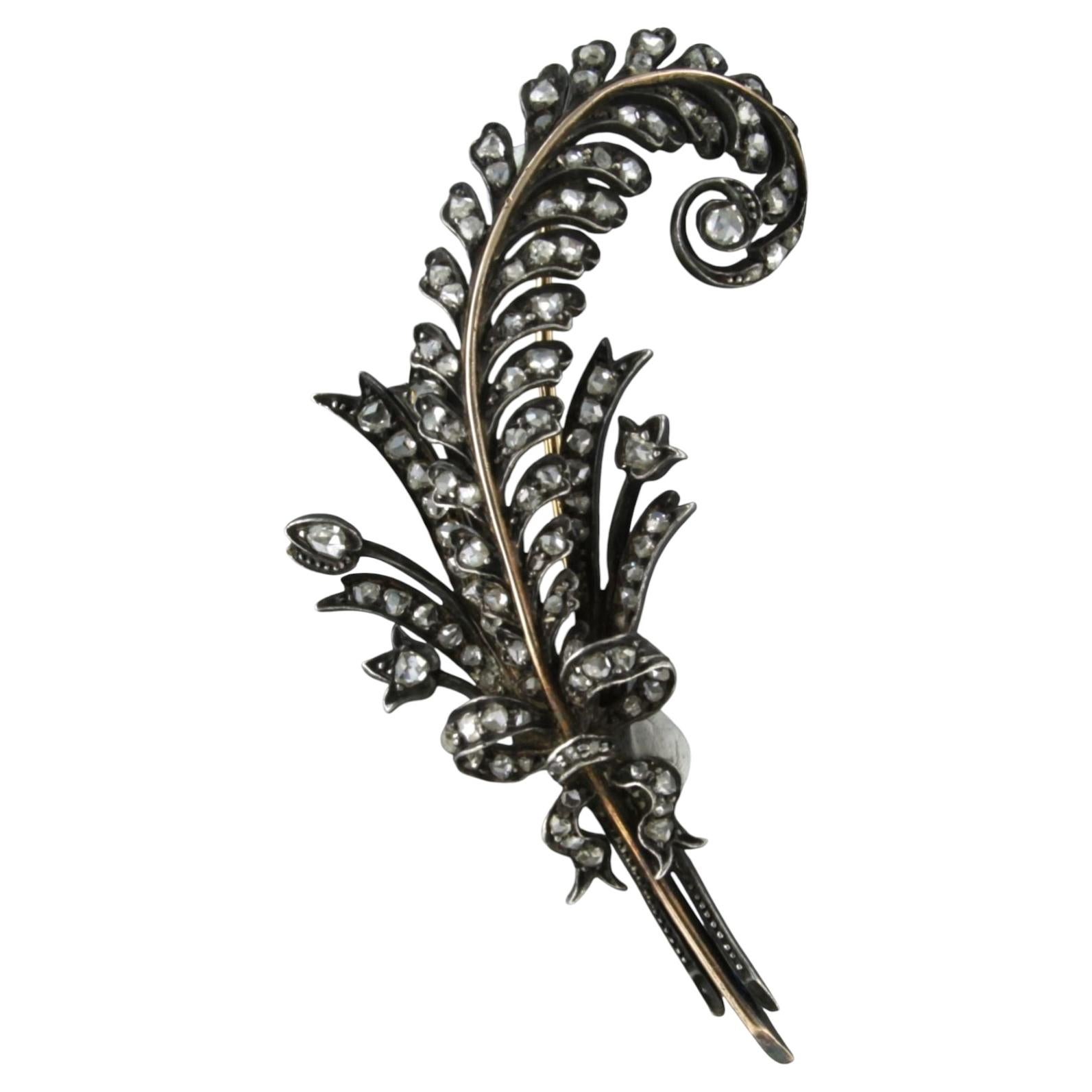 VICTORIAN Brooch with rose cut diamonds up to 1.40ct 18k gold and silver