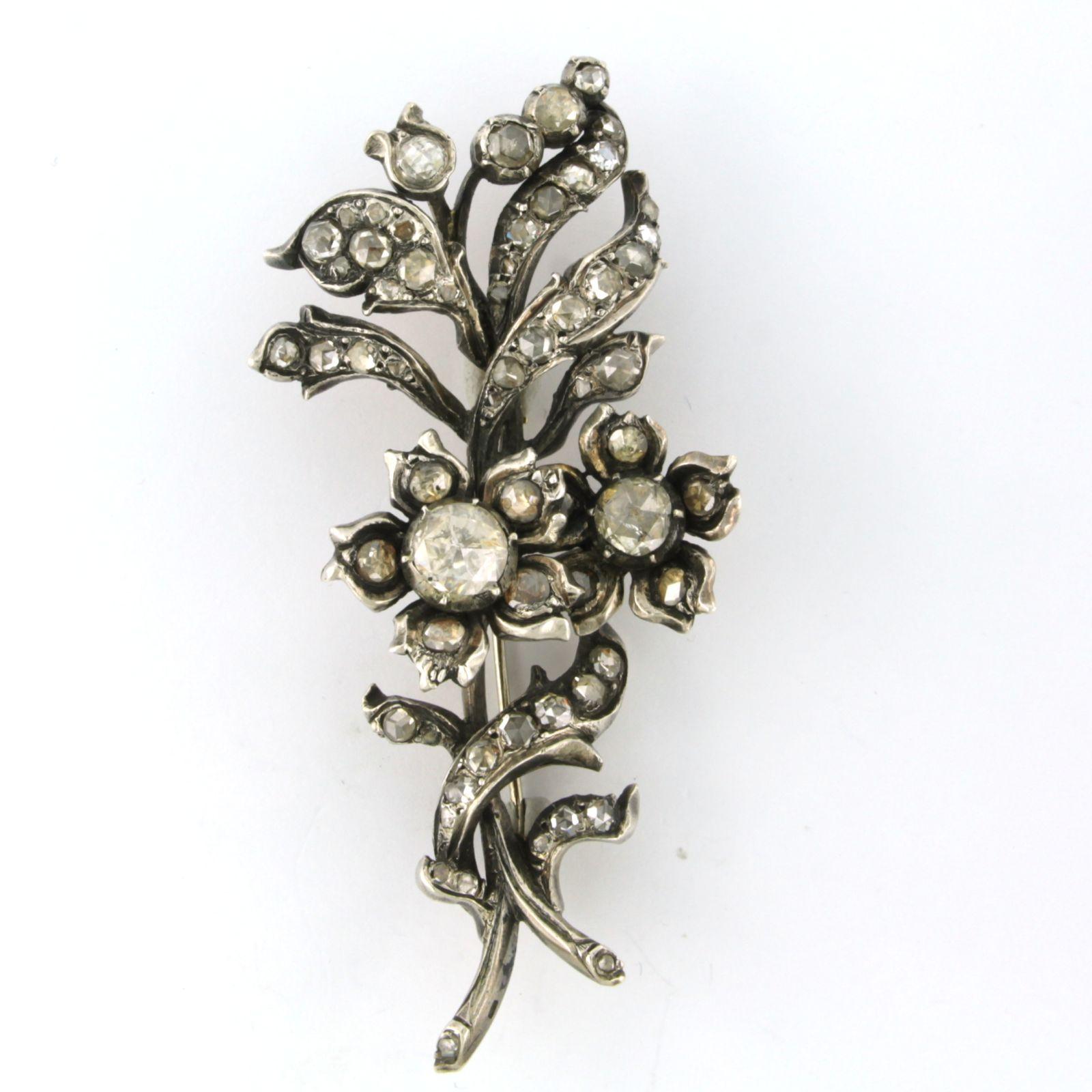 Viktorianische Brosche mit Diamanten im Rosenschliff bis zu 2,00ct 14k Gold und Silber Damen im Angebot