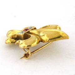 Broche victoriano con rubí y diamantes de talla antigua de hasta 0,20 ct, en oro de 14k