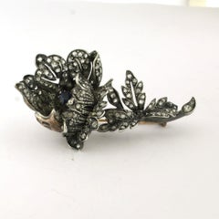 Victorian brooch with sapphire and rose cut diamonds up to 1.50ct 18k gold
