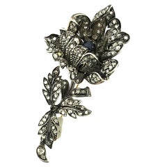 Victorian brooch with sapphire and rose cut diamonds up to 1.50ct 18k gold