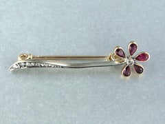 Victorian Brooch witrh ruby ond rose cut diamonds 14k gold and silver