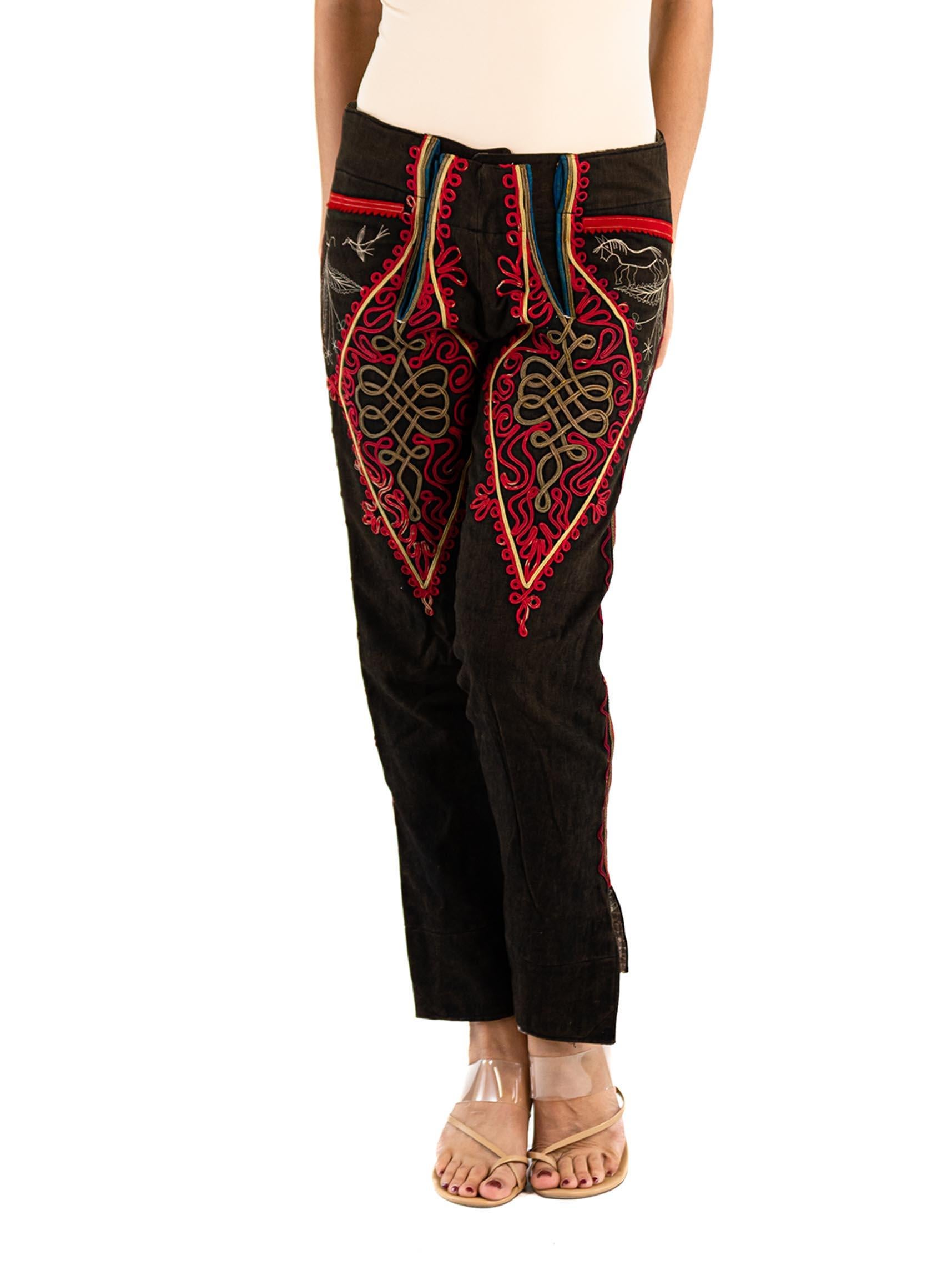 Men's Victorian Brown Antique Wool Folk Pants With Epic Passementrie & Embroidery For Sale