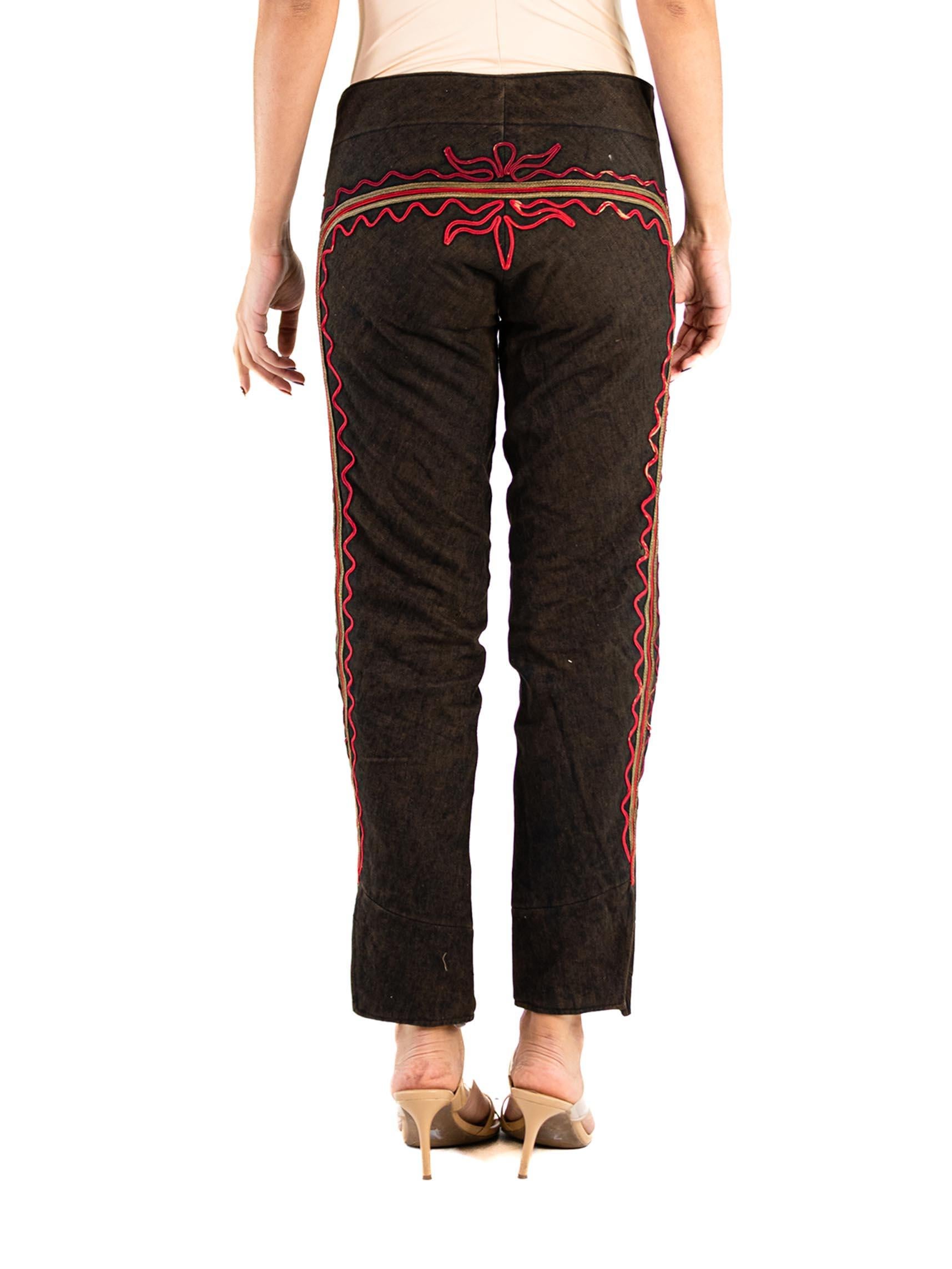 Victorian Brown Antique Wool Folk Pants With Epic Passementrie & Embroidery For Sale 1