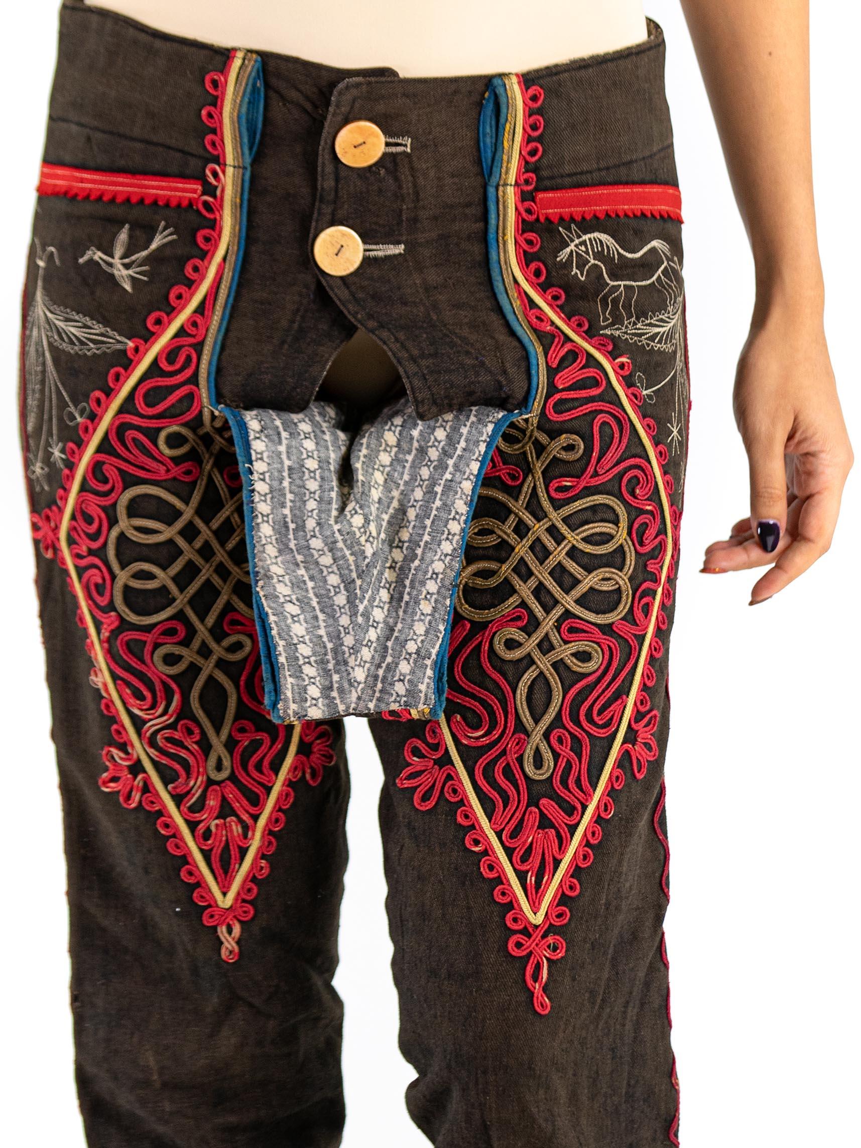 Victorian Brown Antique Wool Folk Pants With Epic Passementrie & Embroidery For Sale 3