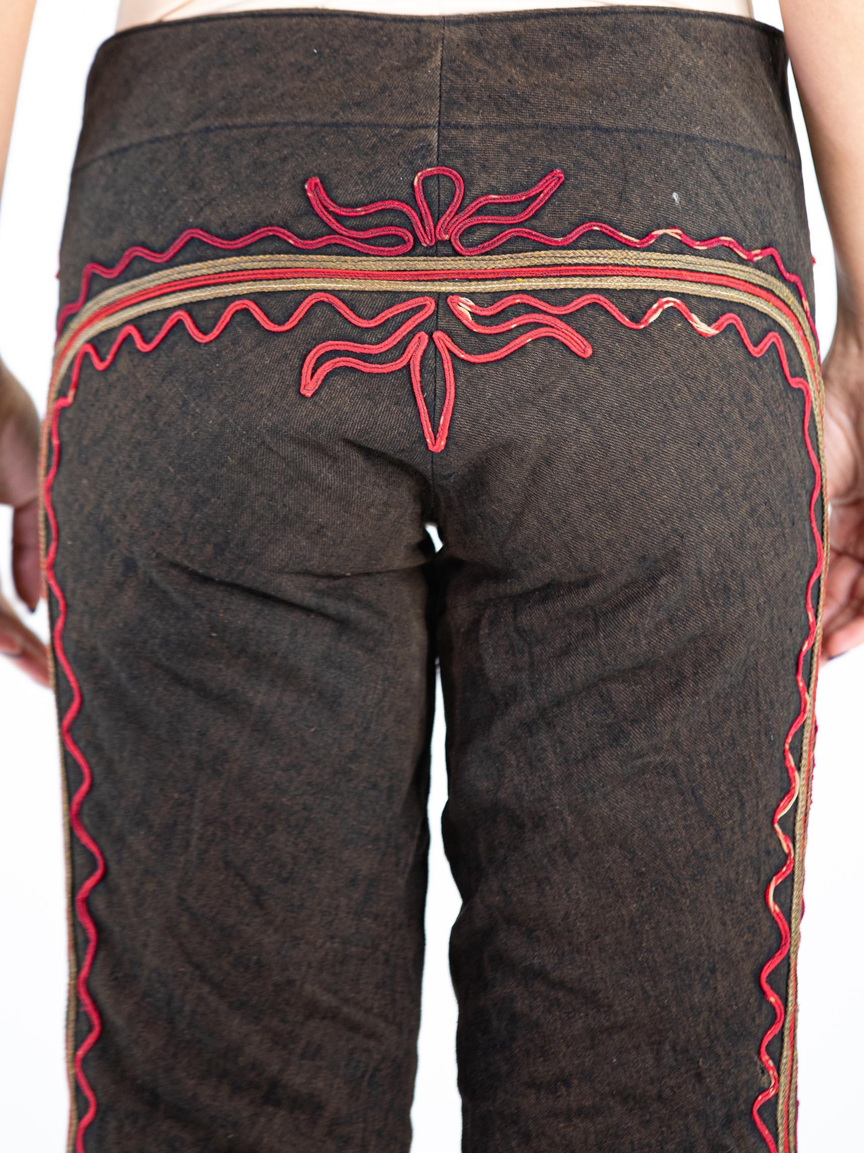 Victorian Brown Antique Wool Folk Pants With Epic Passementrie & Embroidery For Sale 5