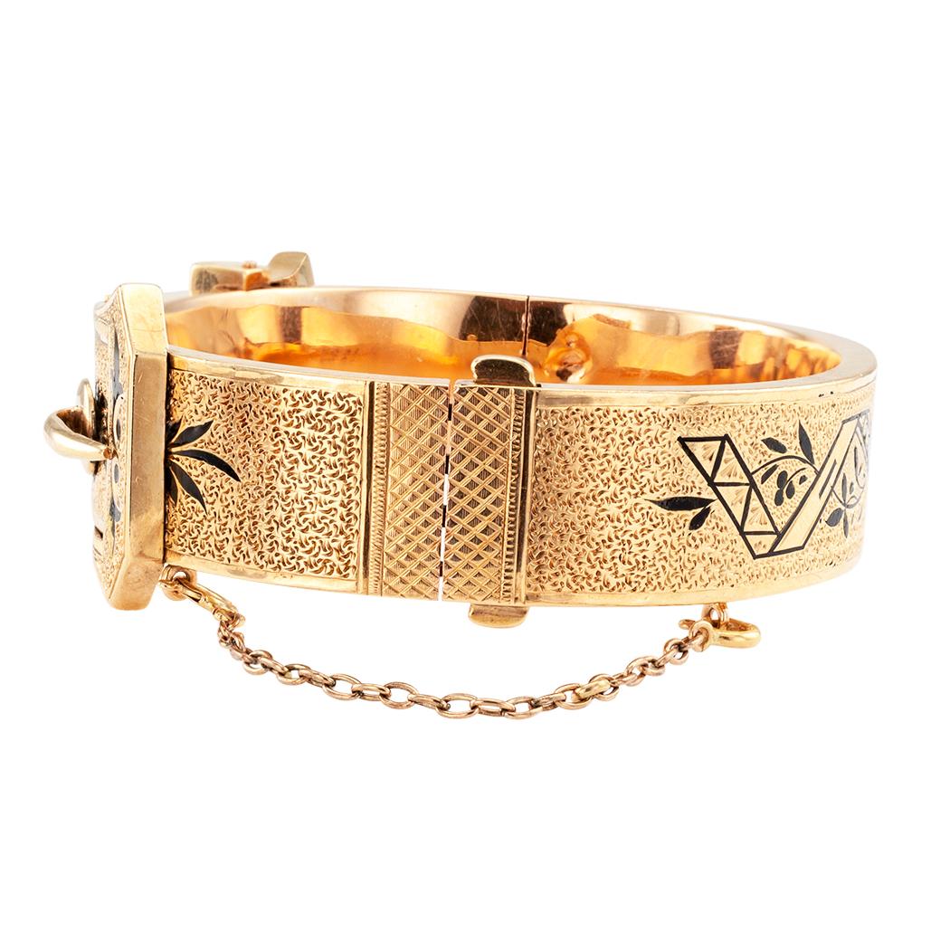 Women's Victorian Buckle Bangle Enamel Gold Bracelet