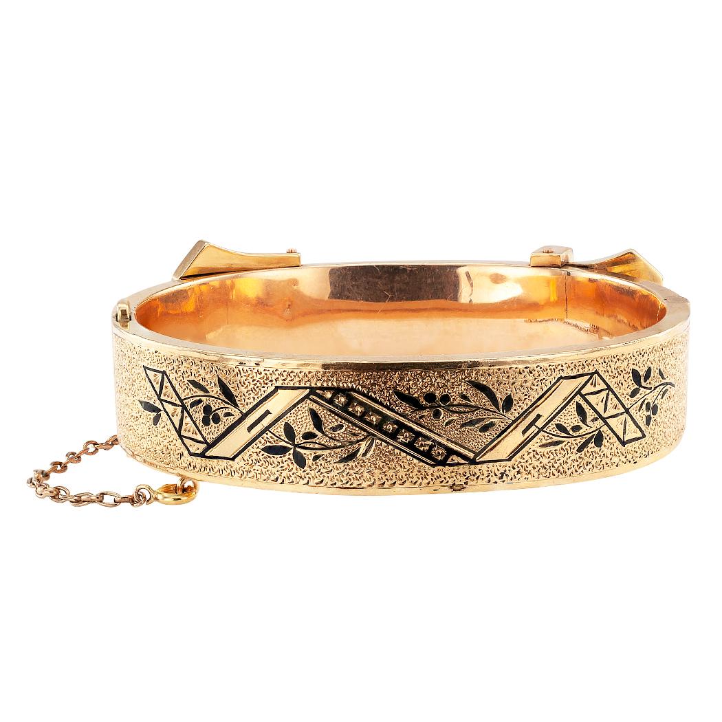 Victorian Buckle Bangle Enamel Gold Bracelet 1