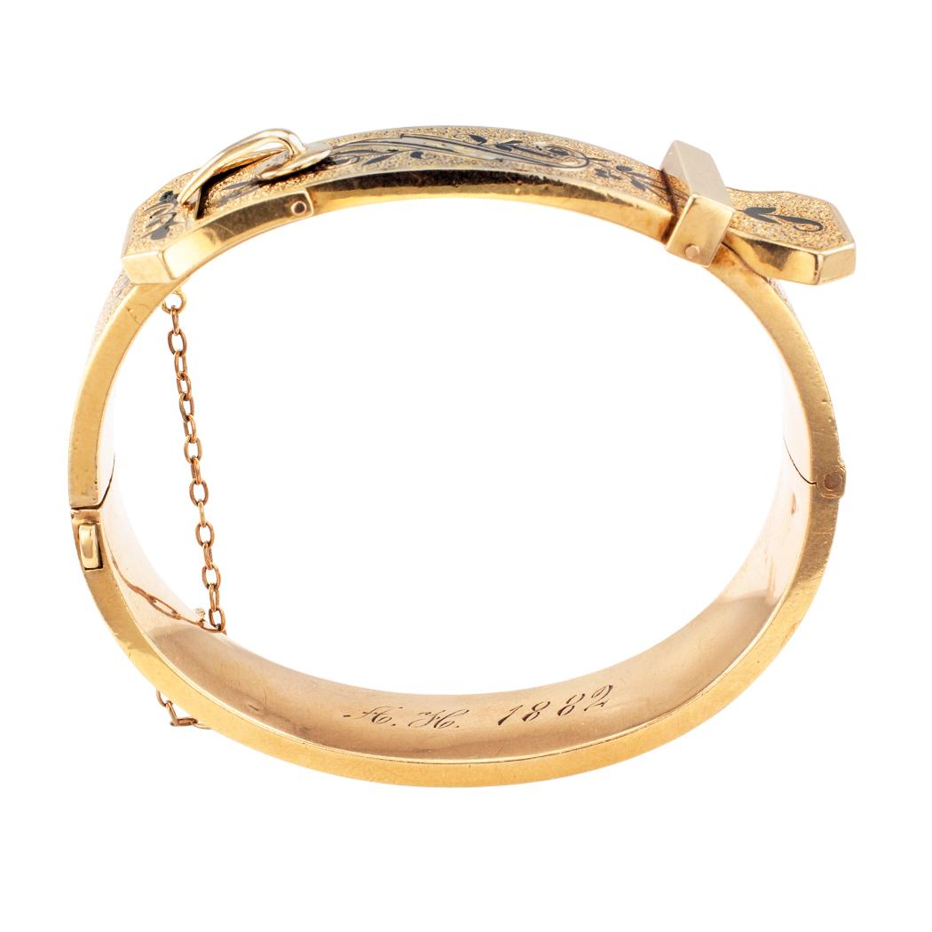 Victorian Buckle Bangle Enamel Gold Bracelet 2