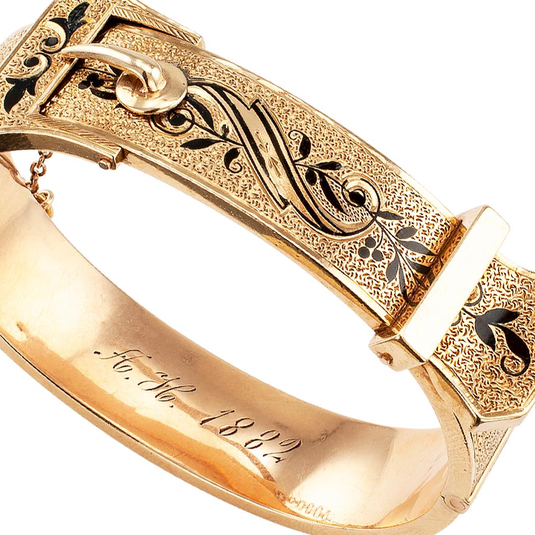 Victorian Buckle Bangle Enamel Gold Bracelet 3