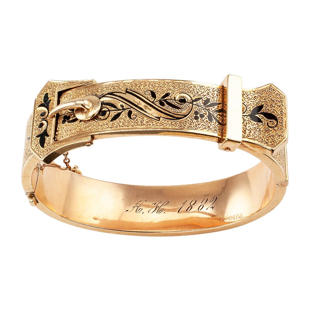 Victorian Buckle Bangle Enamel Gold Bracelet