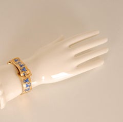 Victorian buckle bracelet yellow gold floral blue enamel bracelet 19th century