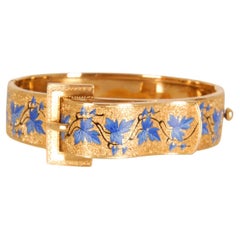 19th century Victorian buckle bracelet yellow gold floral blue enamel bracelet