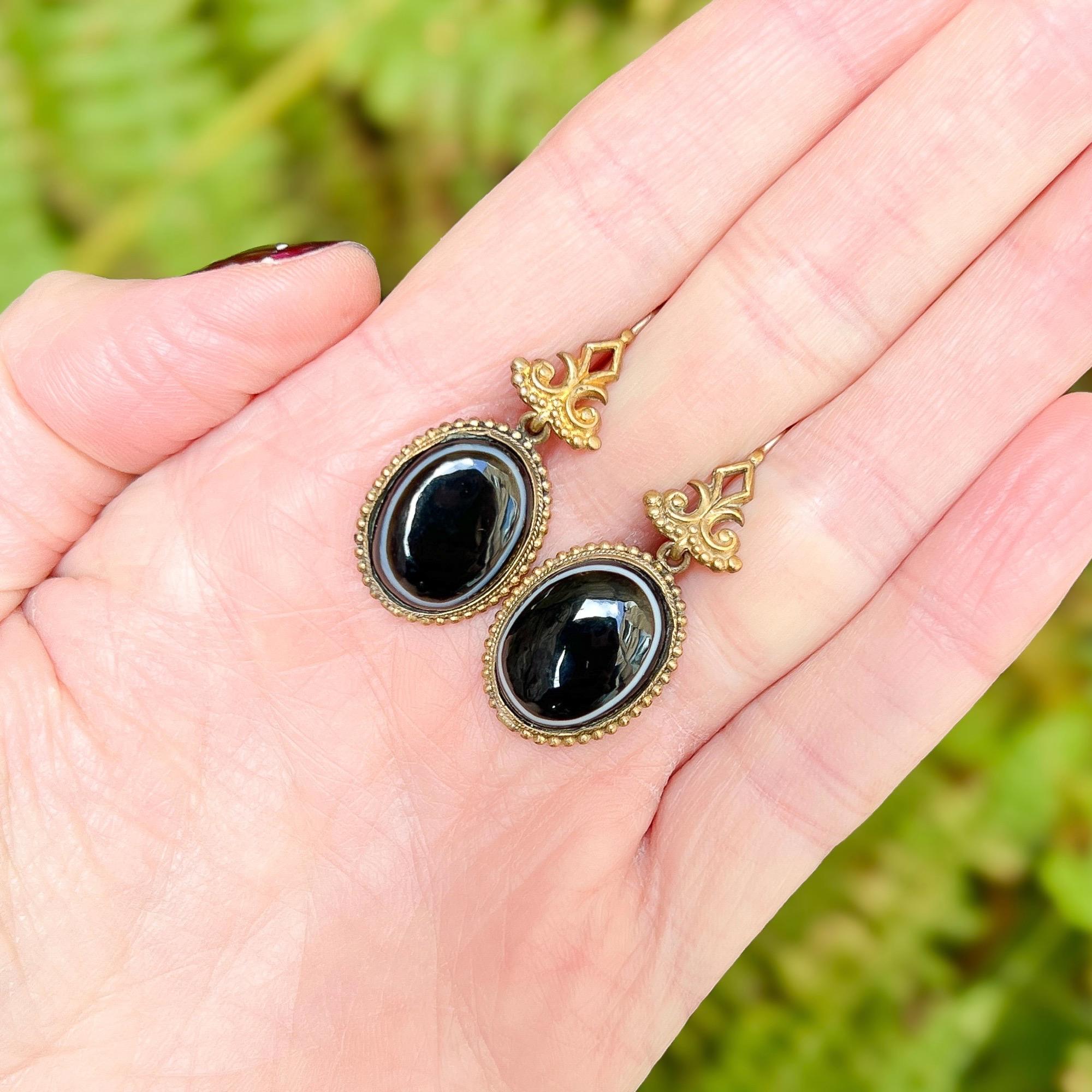 Vittoriano Orecchini antichi vittoriani in agata occhio di bue in vendita