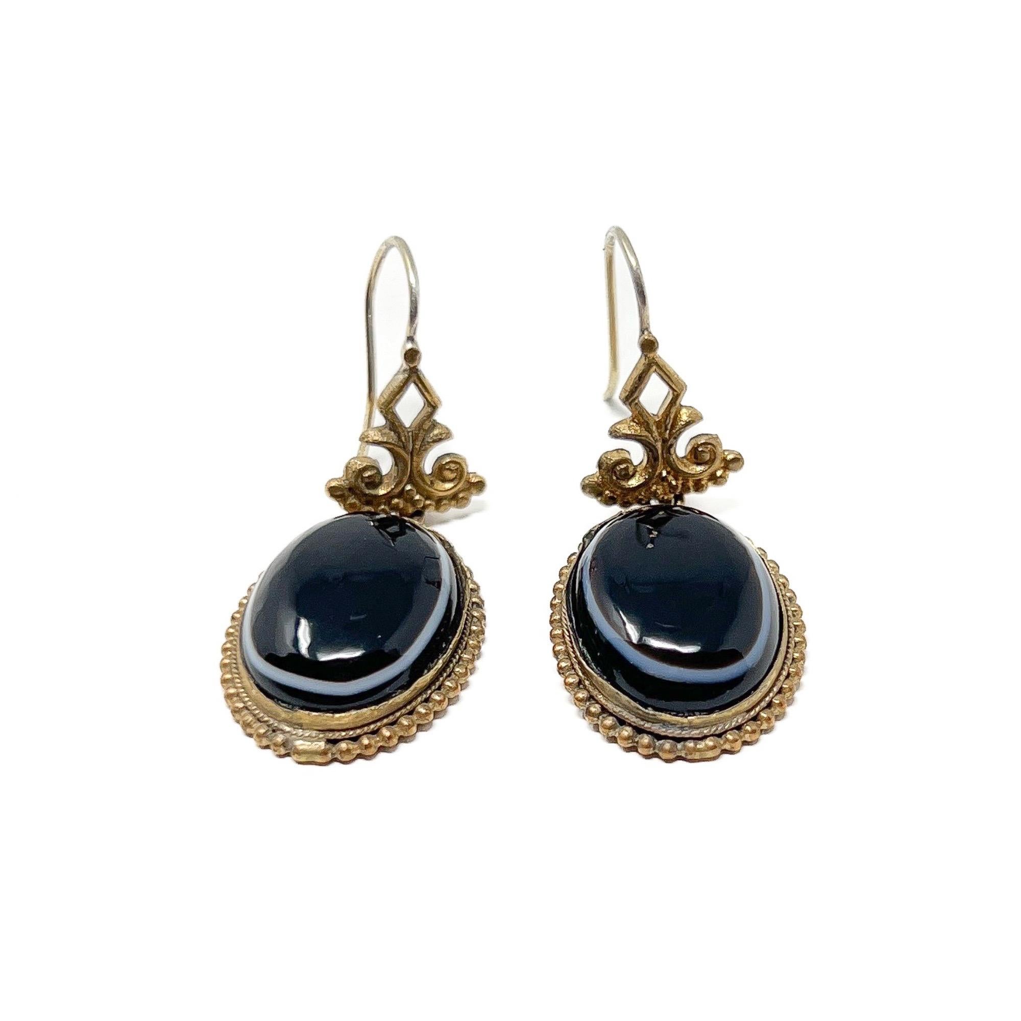 Taglio ovale Orecchini antichi vittoriani in agata occhio di bue in vendita