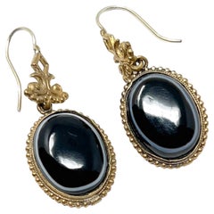 Victorian Bulls Eye Agate Antique Earrings