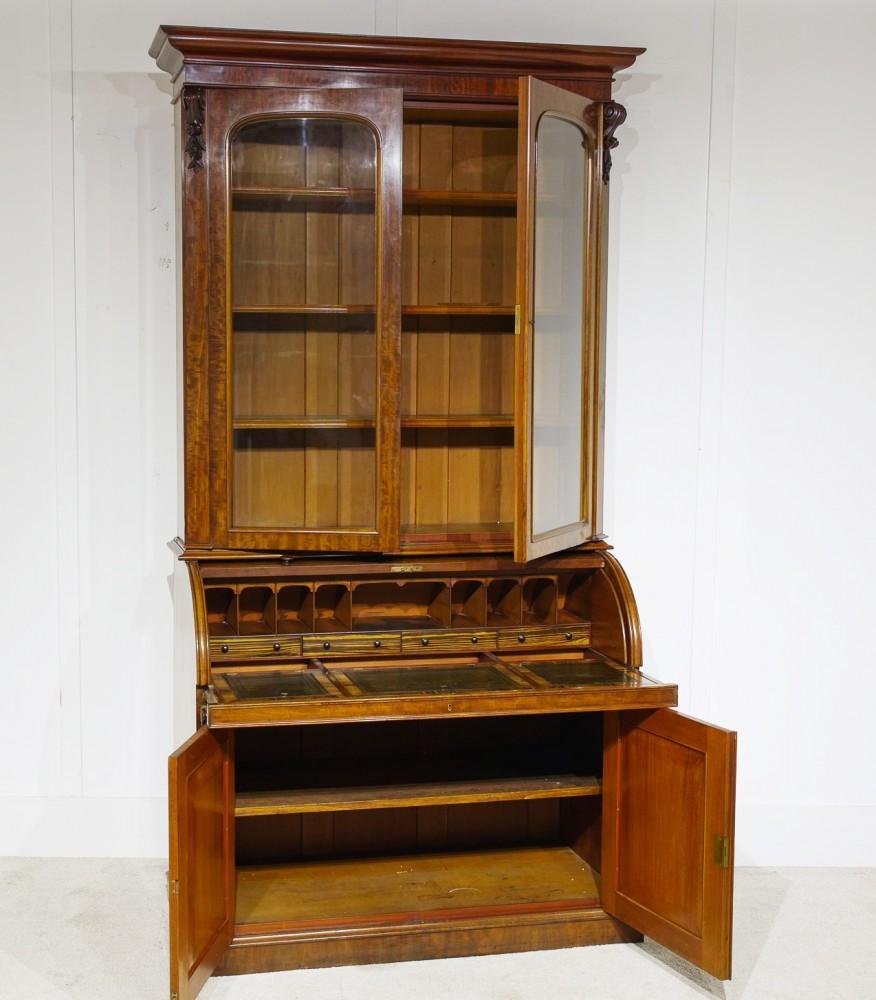 Victorian Bureau Bookcase Cylinder Desk Mahogany 1880 In Good Condition For Sale In Potters Bar, GB
