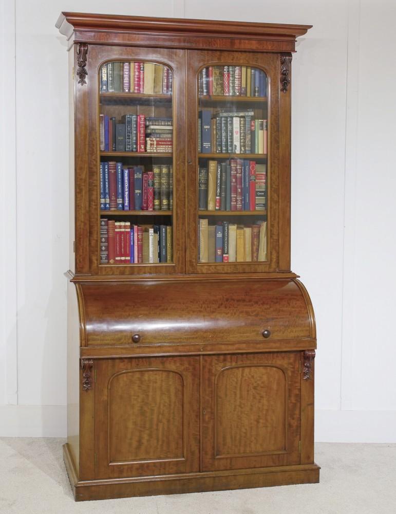 Late 19th Century Victorian Bureau Bookcase Cylinder Desk Mahogany 1880 For Sale