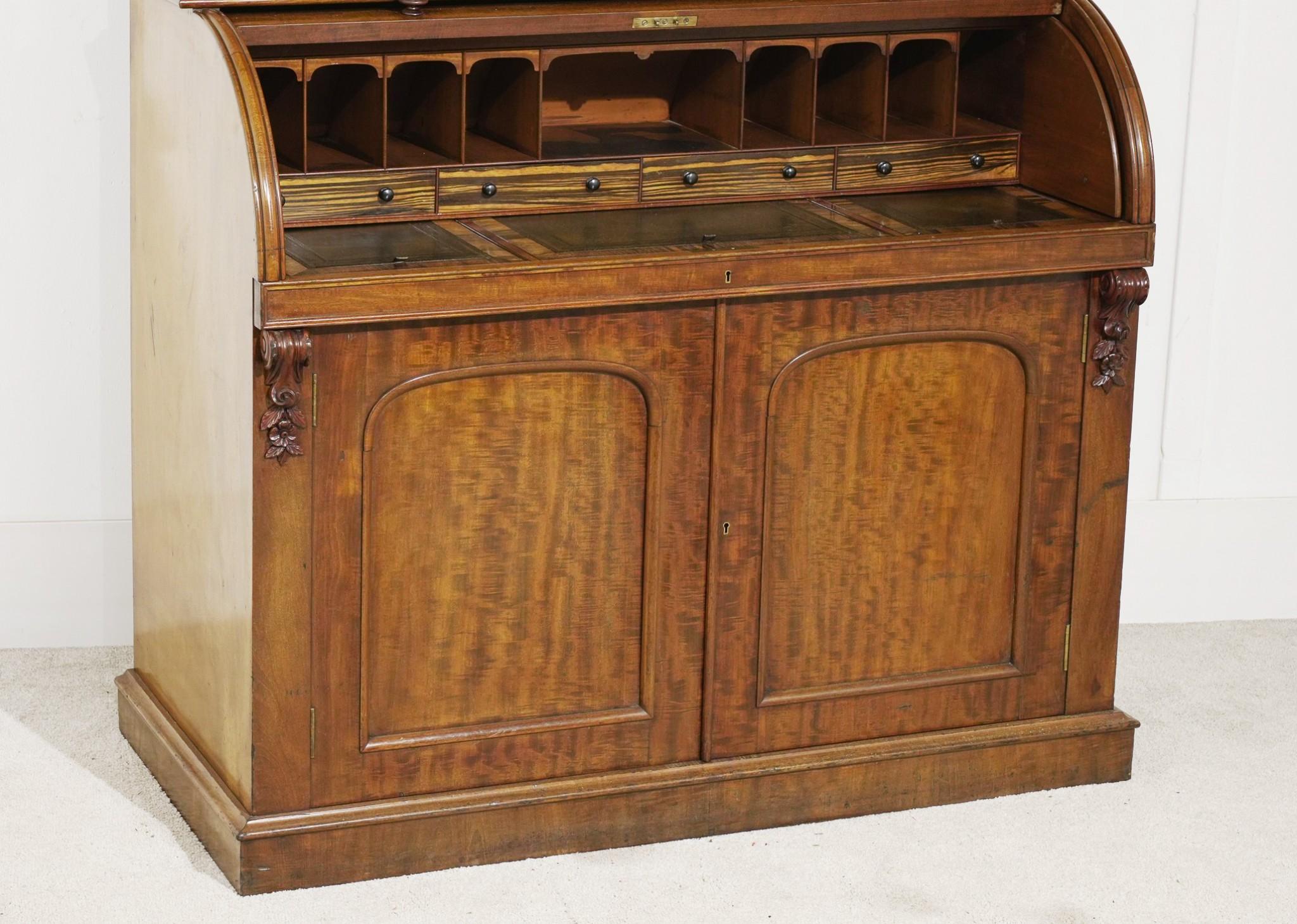 Victorian Bureau Bookcase Cylinder Desk Mahogany 1880 1