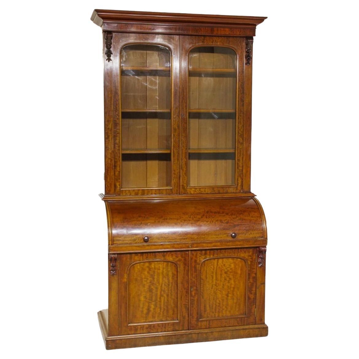 Victorian Bureau Bookcase Cylinder Desk Mahogany 1880 For Sale
