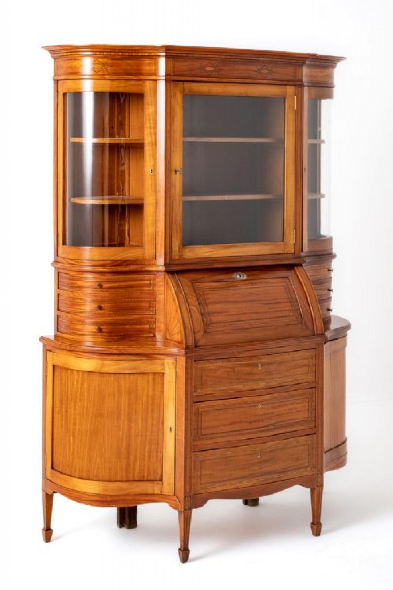 Late 19th Century Victorian Bureau Bookcase Desk Satinwood, 1880 For Sale