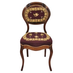 Victorian Burgundy Floral Needlepoint Carved Mahogany Balloon Back Side Chair