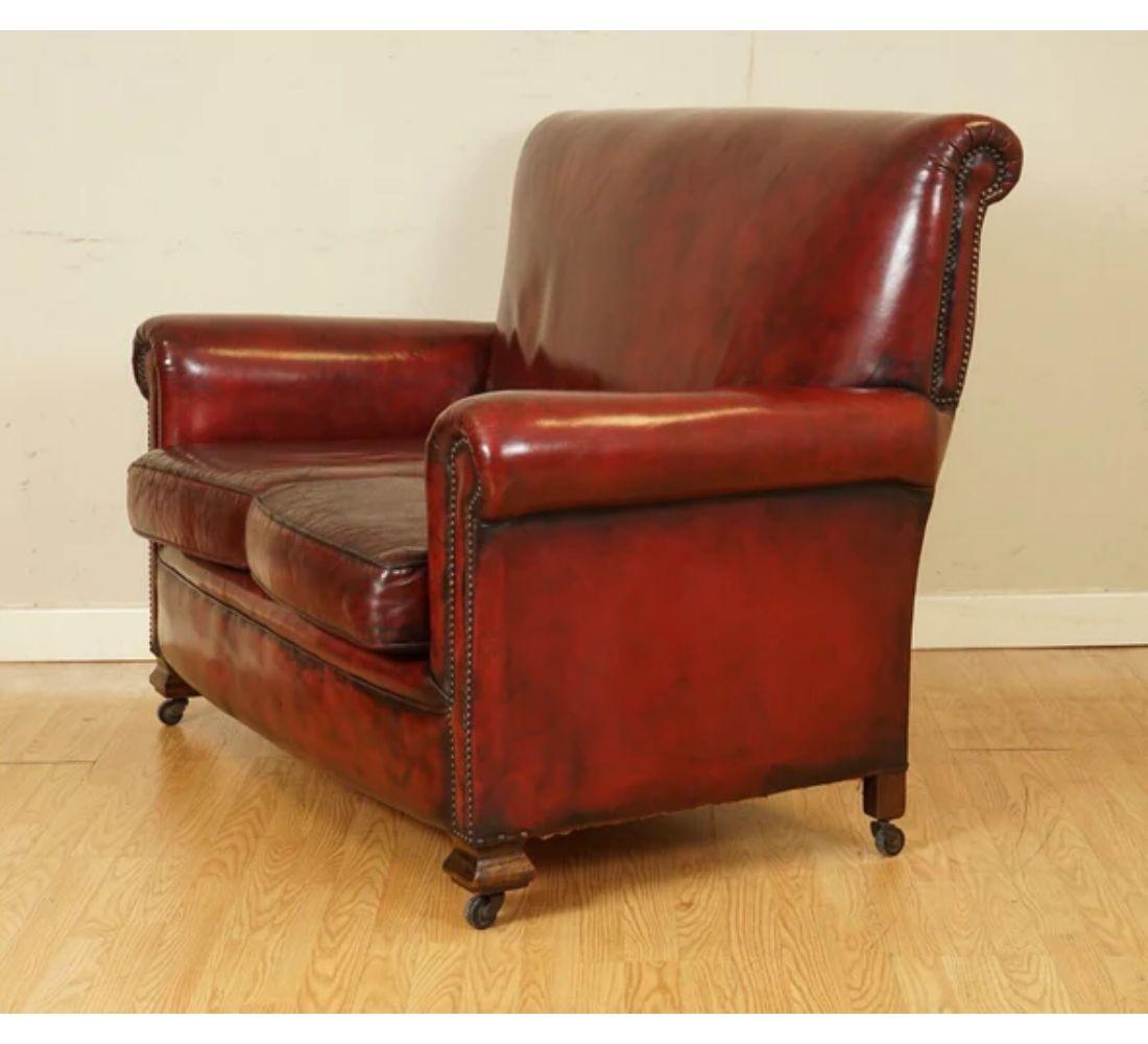 Victorian Burgundy Gentleman's Club Hand Dyed Leather Sofa For Sale 5