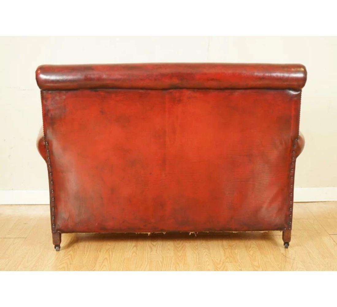 Victorian Burgundy Gentleman's Club Hand Dyed Leather Sofa For Sale 6