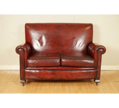 Victorian Burgundy Gentleman's Club Hand Dyed Leather Sofa