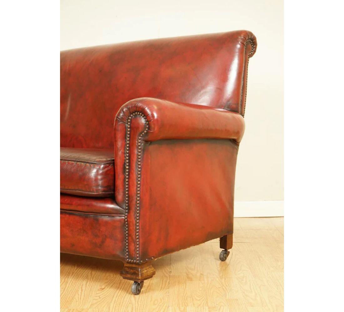 Victorian Burgundy Gentleman's Club Hand Dyed Leather Sofa For Sale 1