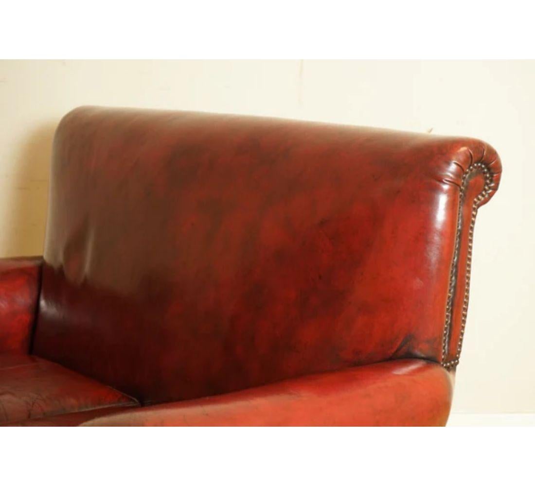 Victorian Burgundy Gentleman's Club Hand Dyed Leather Sofa For Sale 2