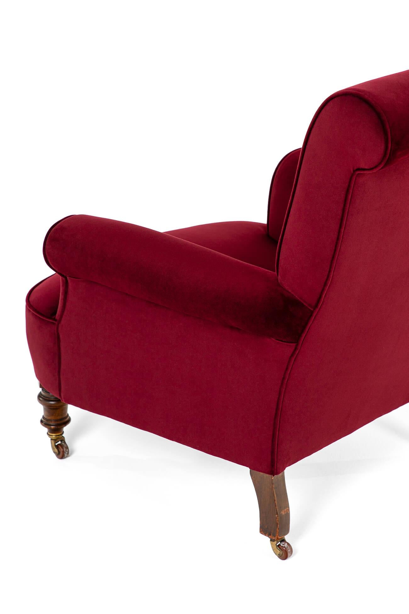 Victorian Burgundy Velvet Armchair For Sale 3