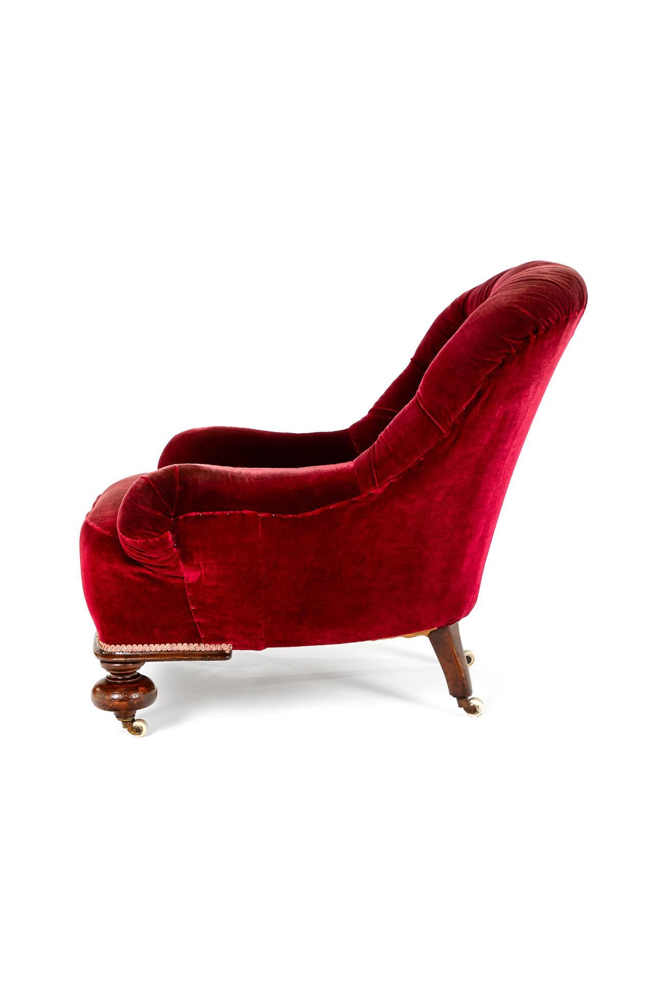 High Victorian Victorian Burgundy Velvet Armchair For Sale