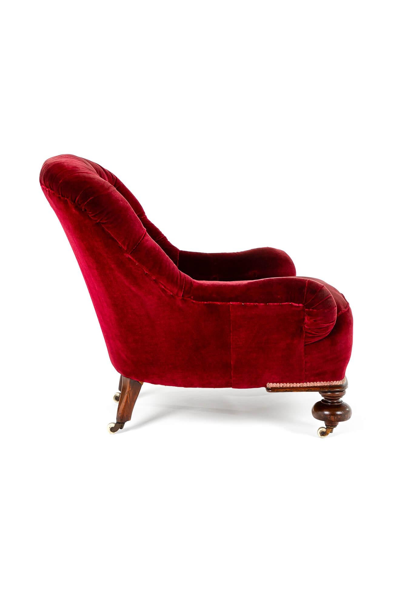 British Victorian Burgundy Velvet Armchair For Sale