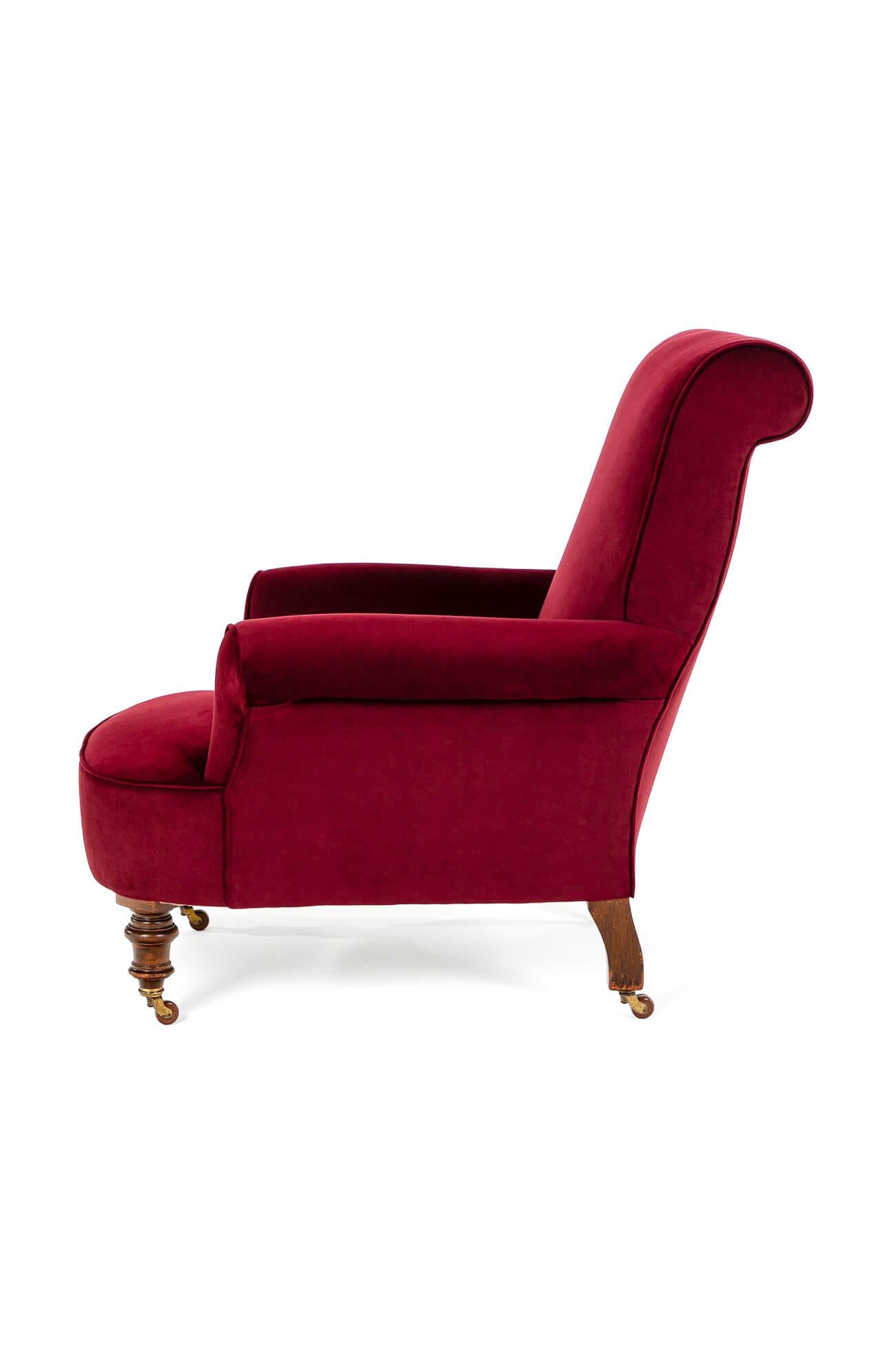 British Victorian Burgundy Velvet Armchair For Sale