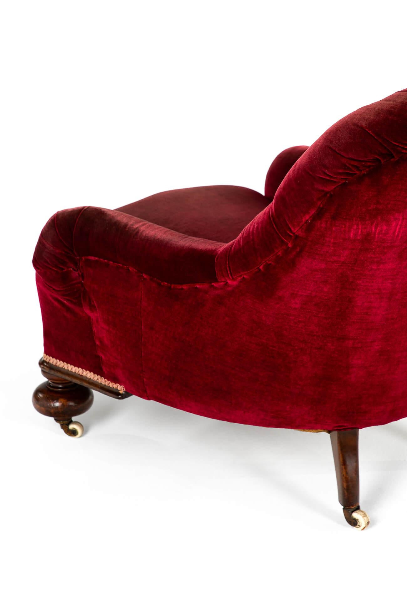 Victorian Burgundy Velvet Armchair In Good Condition For Sale In Faversham, GB