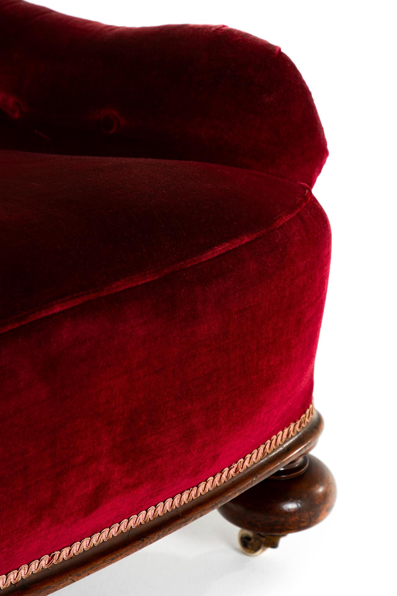 Victorian Burgundy Velvet Armchair For Sale 2
