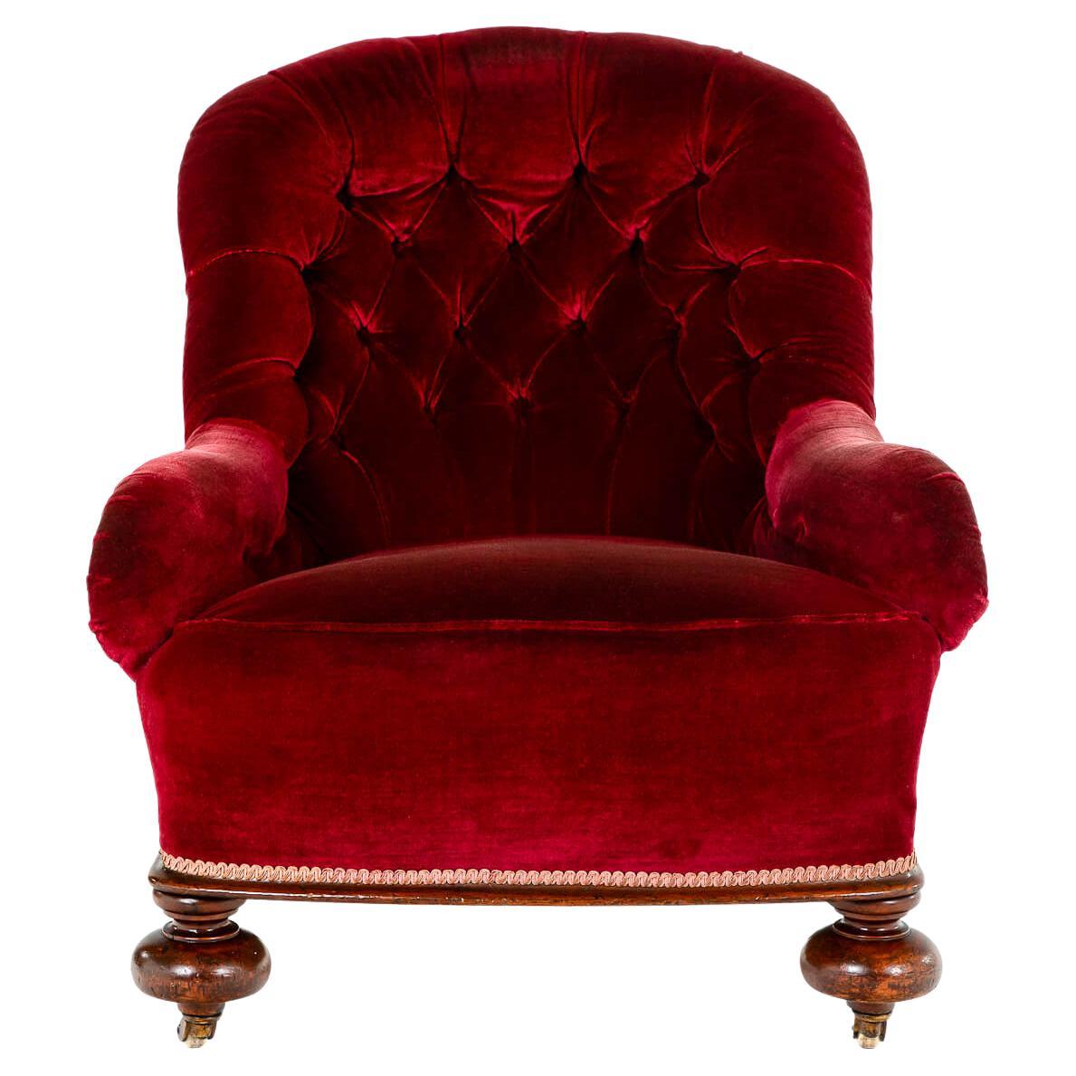 Victorian Burgundy Velvet Armchair