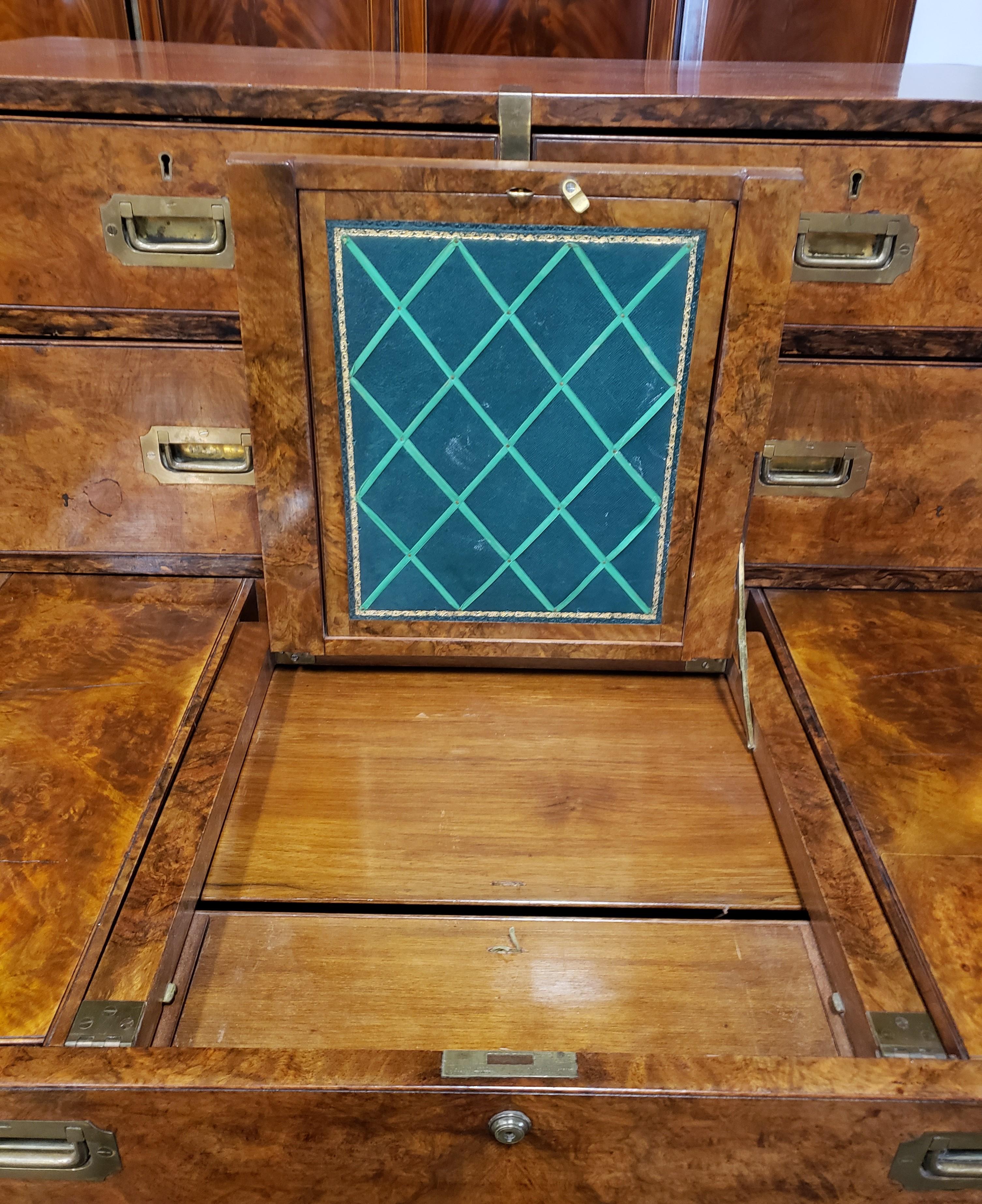 Victorian Burl Walnut and Mahogany Campaign Chest For Sale 4