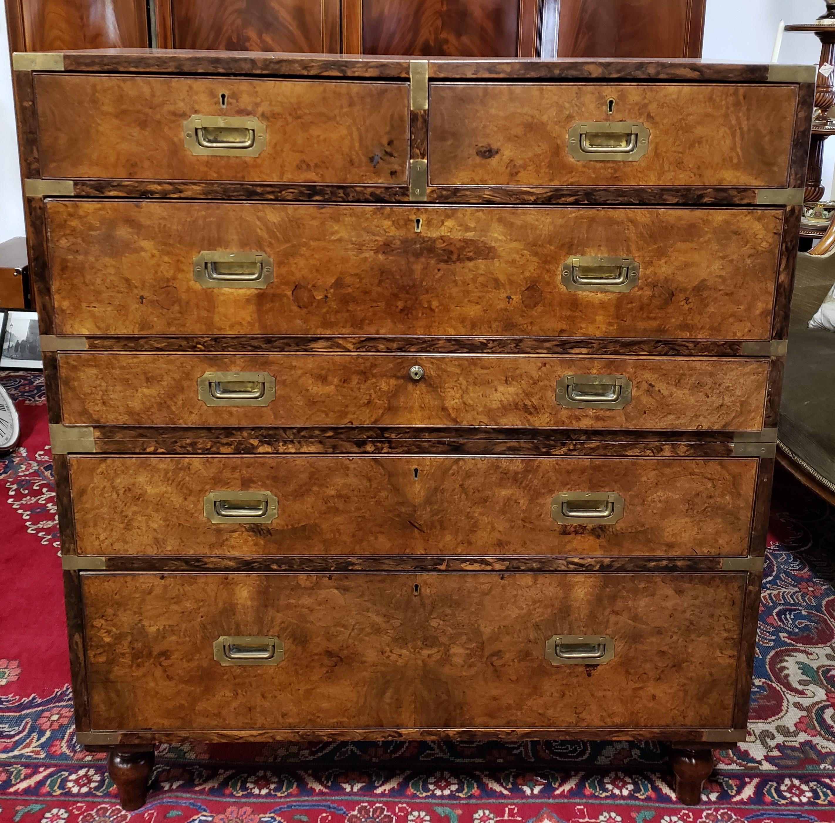 Victorian Burl Walnut and Mahogany Campaign Chest For Sale 7